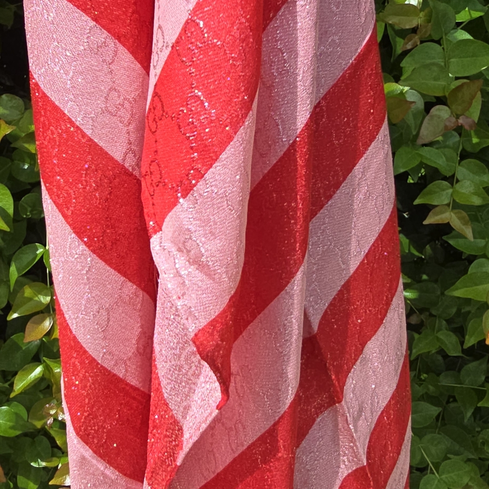 GUCCI PINK and RED ST GSTRIPES GG 70 x 180 UNISEX new